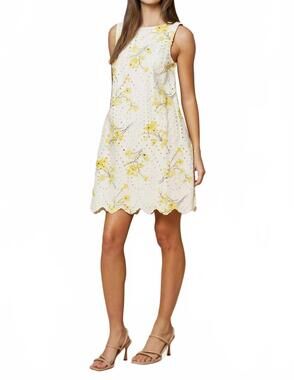 NEW LALAVON floral embroidered shift dress in white
